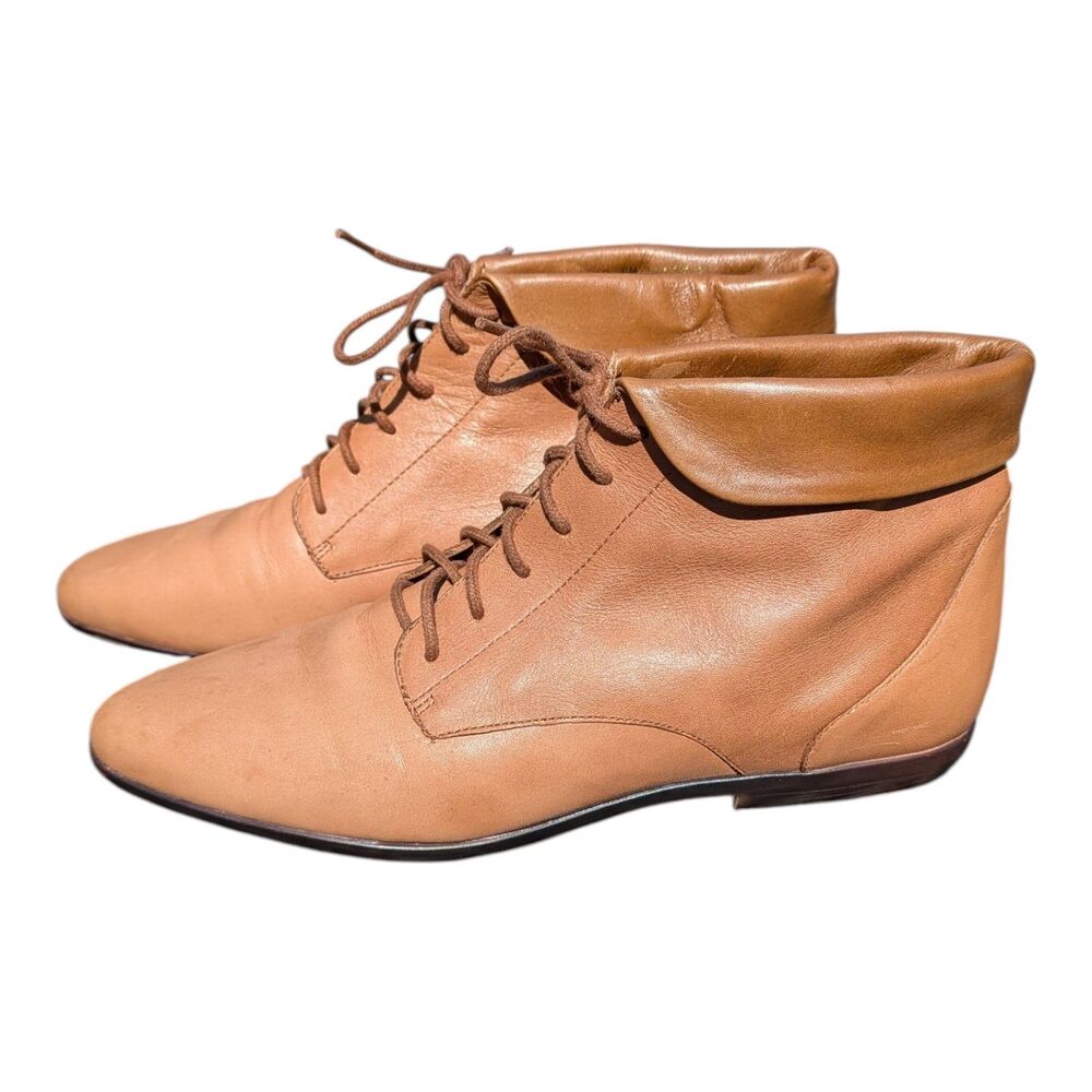 Vintage Hunt Club Tan Leather Granny Lace Up Shoes Ankle Boots Size 6 Victorian